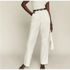 Reformation Oren White with Black pinstripe Pants in cotton/linen